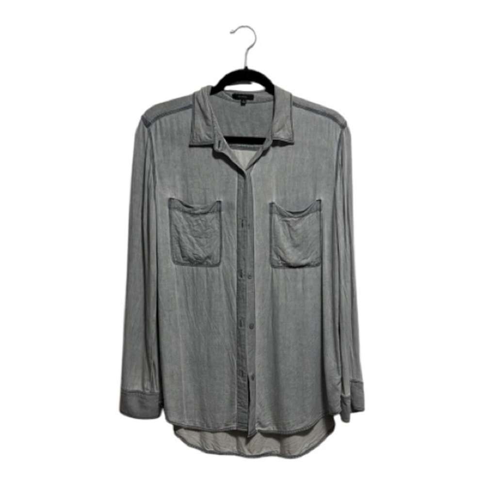Talula | Long Sleeve Button Up Top with Collar | Woman’s Medium | Blue/Grey